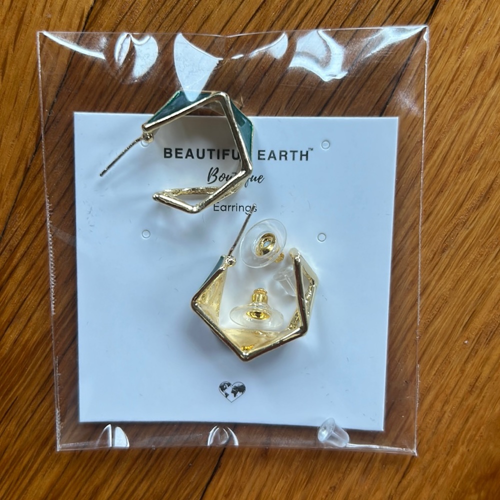 Geometric Glaze Hoop Earrings - Green